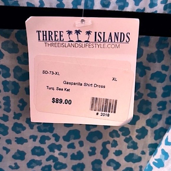 NWT THREE ISLANDS GASPARILLA TURQUOISE SEA KAT LEOPARD BUTTON DOWN DRESS XL - Picture 5 of 5